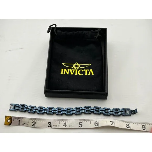 NIB INVICTA Men’s Blue Stainless Steel Bicycle Chain Bracelet Jewelry Biker - Picture 4 of 6